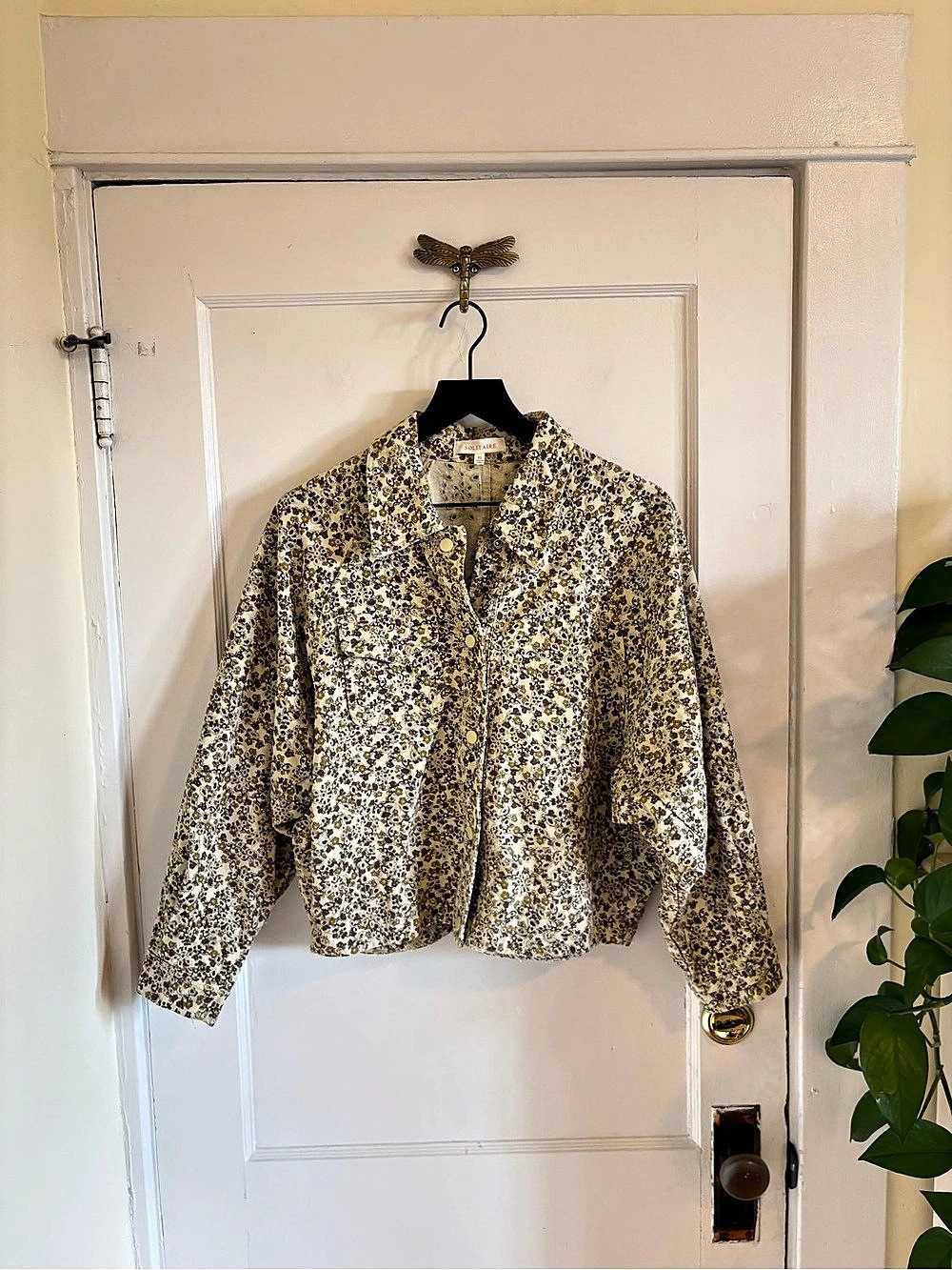 Anthropologie Solitaire Floral Eyelet Cottagecore Bomber Jacket Cream & Brown XL